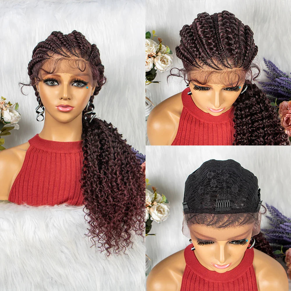 28" Knotless Cornrow Braids Wig with Curly Ends | Transparent Lace Front | Baby Hair