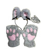 5Pcs Sets Cat Paw Gloves Winter Cute Cartoon Girl Open Finger Gloves Bell Headband Fox Cat Ear Headwear