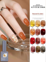 1-12PCS 12ML Ice Clear Amber Gel Nail Polish 2025 Autumn and Winter Popular White Transparent Caramel Color Nail Gel Nail Art