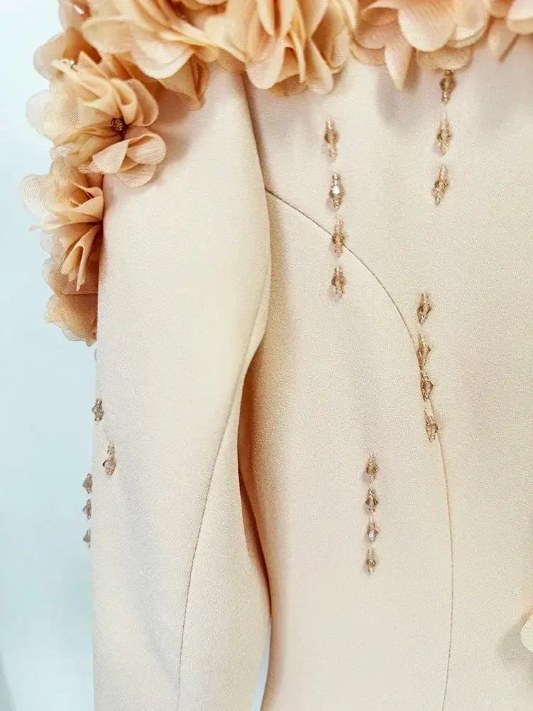 HIGH QUALITY Newest Fashion 2025 Designer Maxi Dresses Women's Long Sleeve Stunning Flowers Appliques Beaded Long Dress - Lootquake