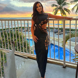Tossy Python Printed Hollow Out Maxi Dress Female Slim Sexy Side Split Sleeveless Contrast Summer Party Dress Women's Long Dress - Lootquake