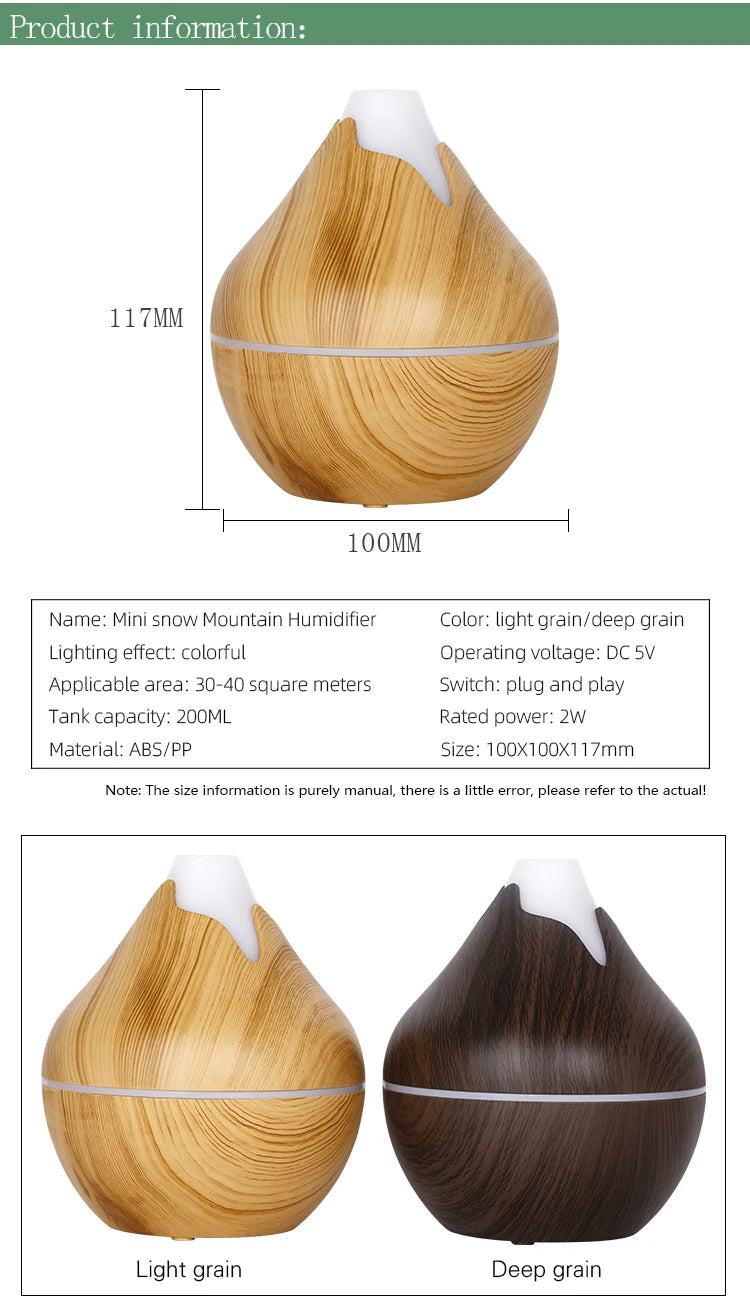 350ML USB aroma oil diffuser wood electric humidifier ultrasonic air humidifier mini aromatherapy LED light mist maker for home