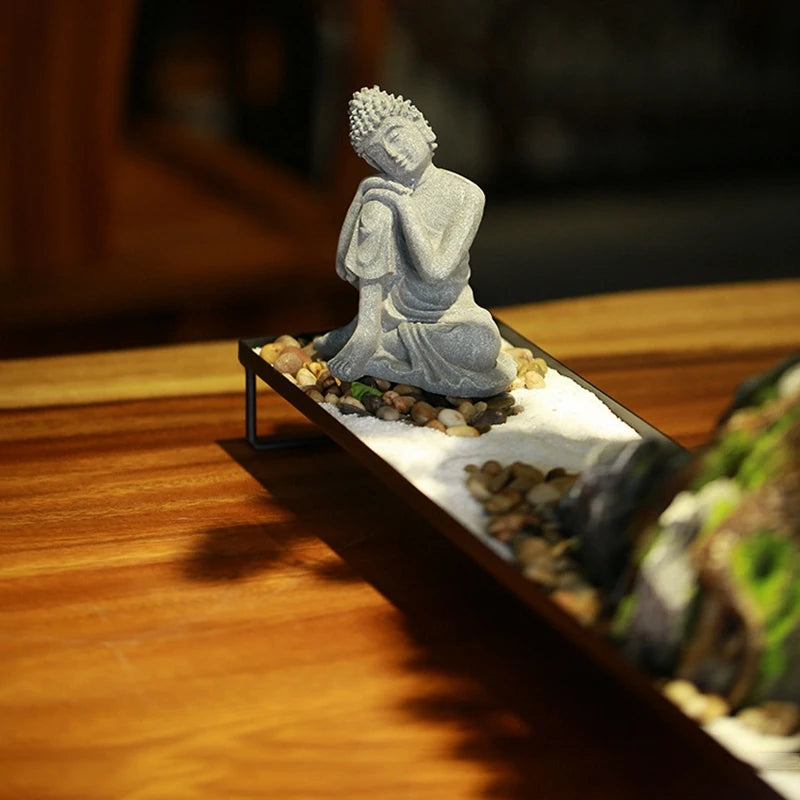 Buddha Stone Statue Little Buddhist Monks Tibetan Buddhism Figurines Zen Garden Ornament Meditation Home Aquarium Decoration