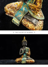 Estatua grande de Buda de Tailandia, escultura de Buda de resina verde hecha a mano, budismo hindú, fengshui, figura de meditación, decoración del hogar