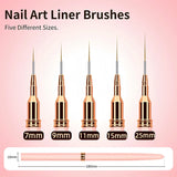 7/9/11/15/25MM Nail Liner Brush Set UV Gel Nail Brushes Kits 5pcs French Stripe Line Painting Drawing Flower Pen Manicure Tools