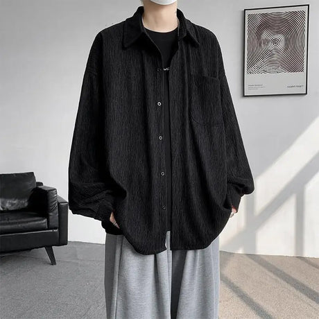 Solid Color Turn-Down Collar Long Sleeve Loose Fit Shirt with Pockets - Stylish & Functional Casual Top for Men & Women M-XXXXXL - Lootquake