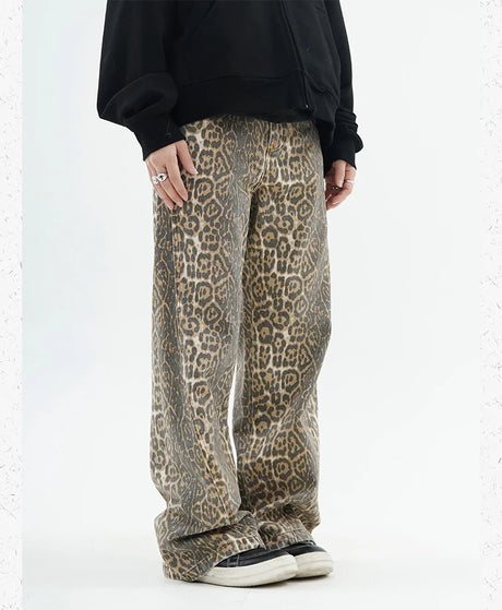 Vintage Leopard Print Jeans Women Spring Oversize Casual Hip Pop Wide Leg Trouser Trend High Waist Panther Denim Pants Ladies - Lootquake