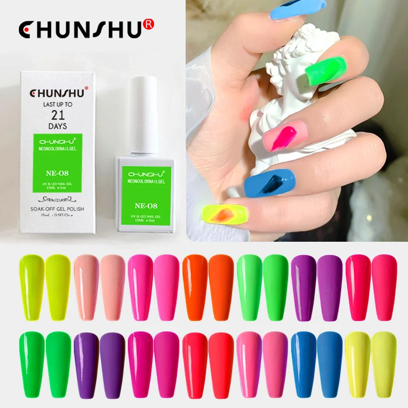 CHUNSHU 15ml Fluorescence Gel Nail Polish Semi Permanent UV/LED Nail Gel Long Lasting Varnish For Nails Art Manicures Soak Off