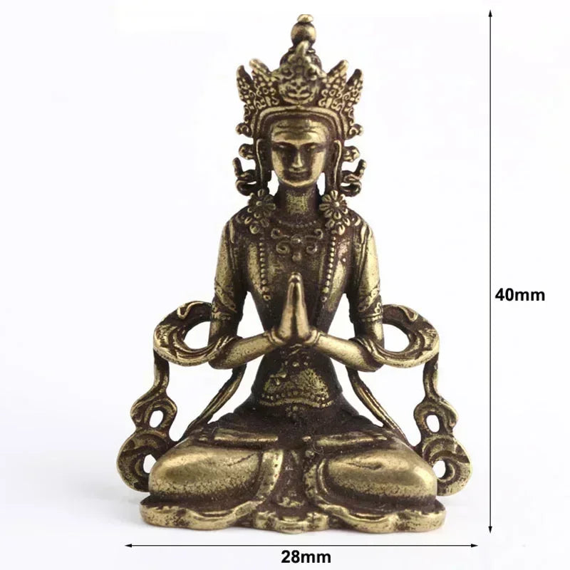 Statue Ornament Solid Brass Miniature Figurines Handmade Craft Living Room Office Home Decor Accessory Buddha Statue Pendant