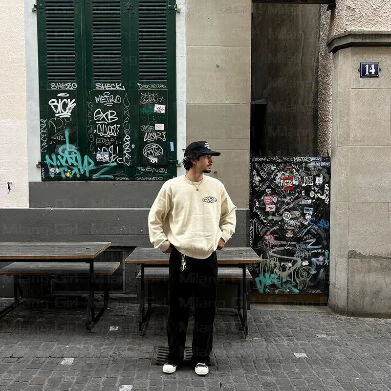 Men Sweater Winter Letters Graphic Pullover Harajuku Casual Loose Cotton Streetwear Sweater Women Hip Hop Knitted Sweater Unisex - Lootquake