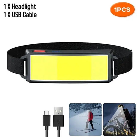 Powerful COB Headlamp Built in Battery Type-c Rechargeable Head Flashlight Outdoor Camping Fishing Waterproof Headlight - Lootquake