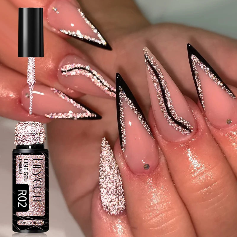 LILYCUTE 5ml Liner Gel Nail Polish UV LED Nail Art Paint Gel Gorgeous Glitter French Effect Semi Permanent Nail Painting UV Gel