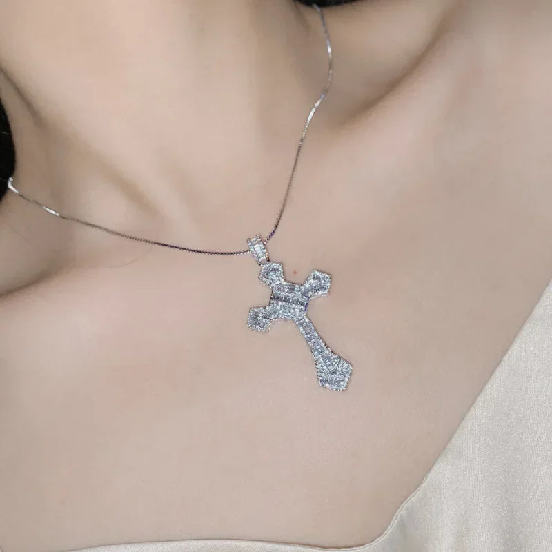 Exquisite Shining Crystal Cross Necklace Pendant Lucky Charming Fashion Jewelry Gift Unisex - Lootquake