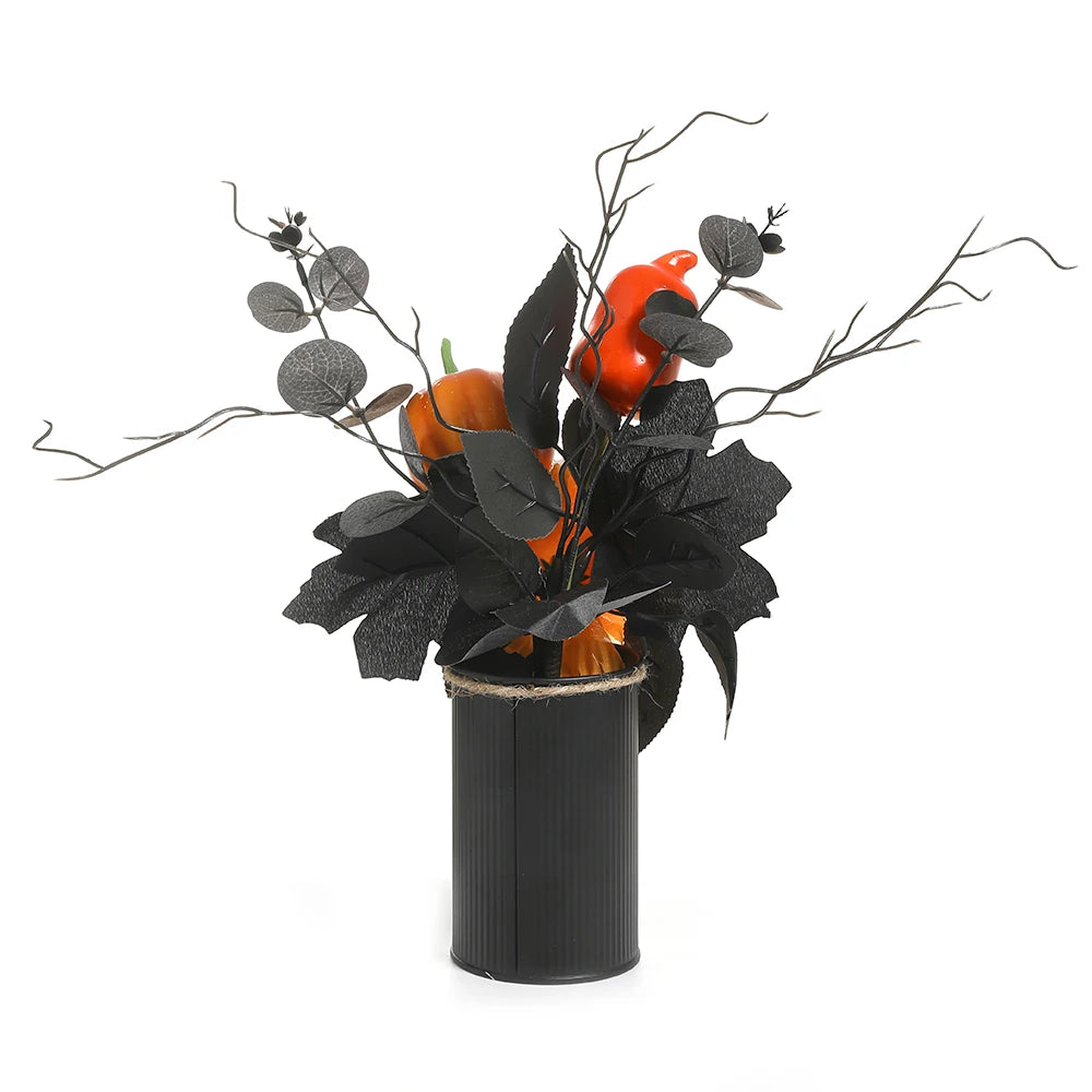 Halloween Home Room Decoration Simulation Pumpkin Maple Leaf Flower Table Decor, Halloween Pumpkin Barrel Decoration Props