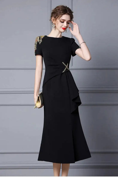 Long Dress Summer 2022 new purple nail drill elegant temperament close waist fish tail evening dress - Lootquake