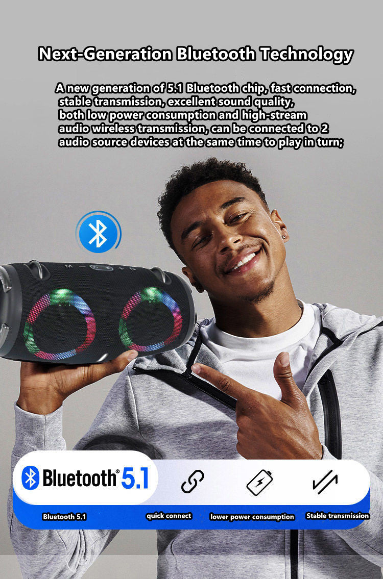 High power bluetooth speaker portable RGB colorful light waterproof wireless subwoofer 360 stereo surround TWS FM boombox