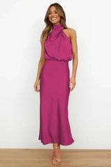 Summer High-End Silk Satin Sleeveless Long Dress Women Fashion Elegant Celebrity Dresses Evening Dress Party Clothes Ladies - Lootquake