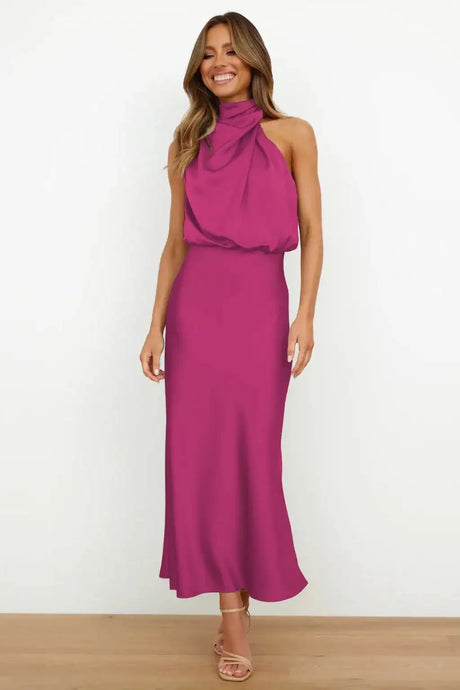 Summer High-End Silk Satin Sleeveless Long Dress Women Fashion Elegant Celebrity Dresses Evening Dress Party Clothes Ladies - Lootquake