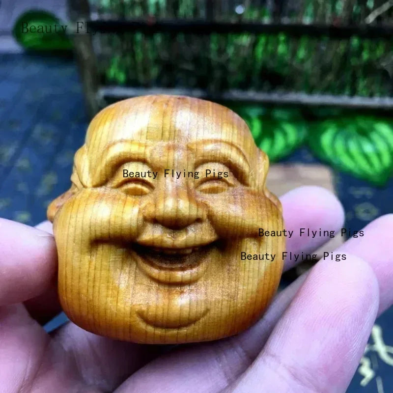 Chinese style cliff cypress wood carving with four sided Buddha decorations of joy, anger, sorrow, and music People  sculpture