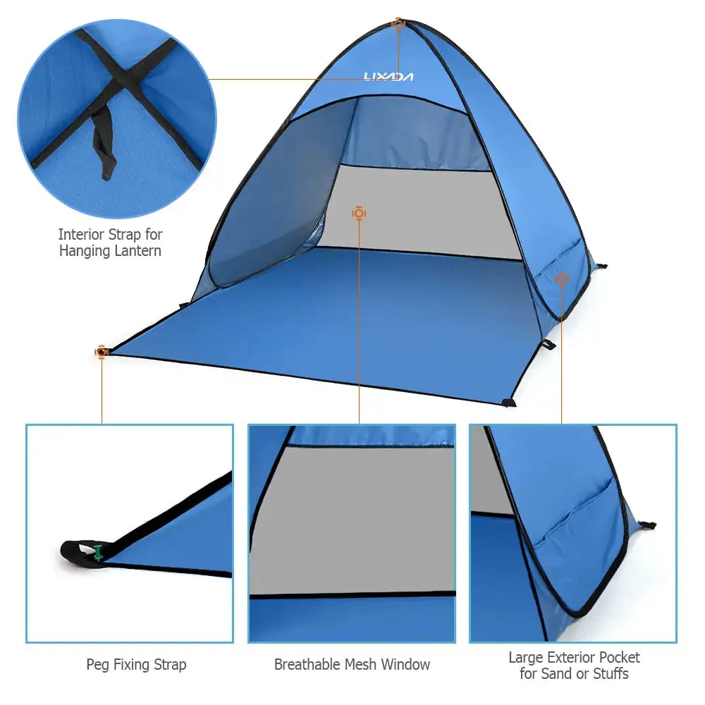 Tienda de campaña automática emergente para playa Lixada, ligera, para exteriores, con protección UV, para acampar y pescar, refugio solar tipo cabaña