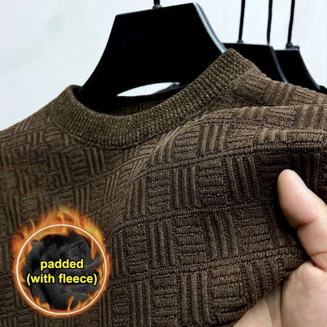 2024 New Men's Thickened Sweater Knitted Sweaters Men Three-dimensional Jacquard High-grade Crew Neck Warm Casual Top Pullover - Lootquake