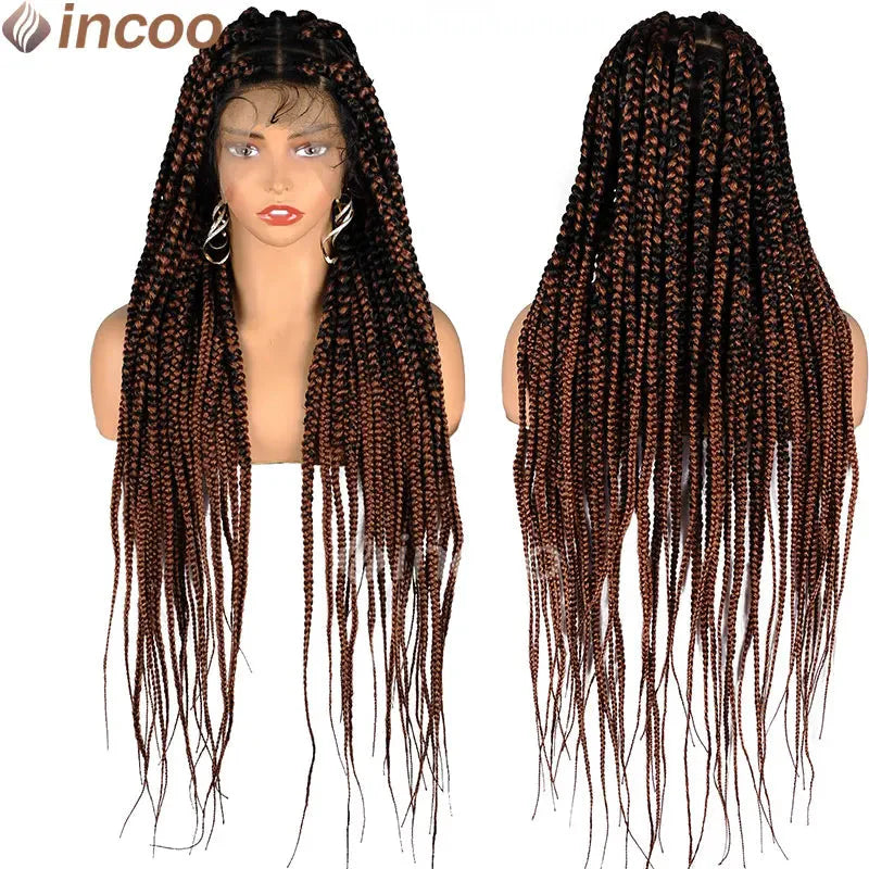 36" Knotless Square Box Braids Wig | Full Lace Frontal | Baby Hair | Afro Women