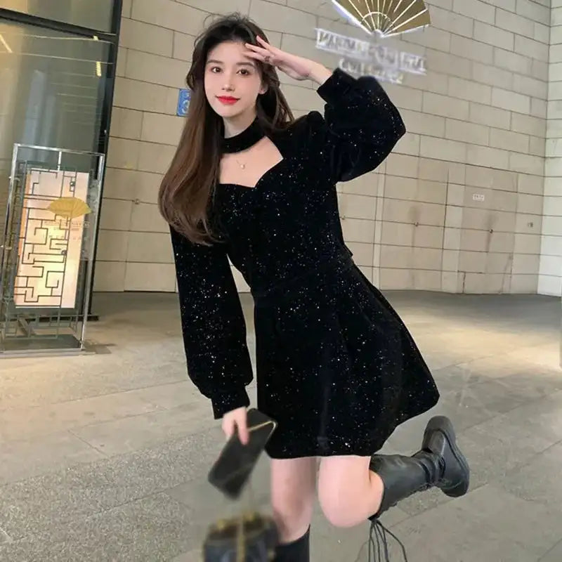 Women's Long Dress Autumn And Winter Dress Christmas High-end Neck Elegant Slim - Lootquake