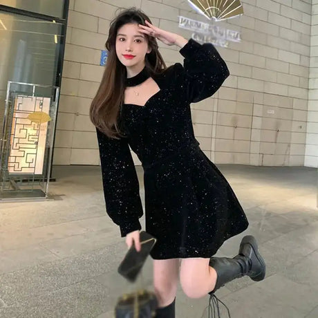 Women's Long Dress Autumn And Winter Dress Christmas High-end Neck Elegant Slim - Lootquake