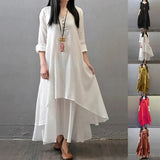 Women Elegant Linen White Dresses Bohemia Layering Vintage Robe Long Sleeve Loose Long Dress Female Autumn Vestidos - Lootquake