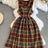 Autumn Winter Plaid Woolen Dress Women Vintage V Neck Sleeveless Long Dress With Belt Streetwear Sundress - Lootquake