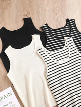 Top Women's loose-fitting striped, spicy Casual Sleeveless Top with round neckline and off-the-shoulder outdoor tank top, summer - Lootquake