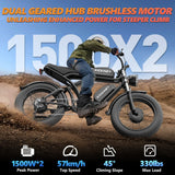 Ebike K7 2000W 48V 40AH Maximum Dual Motor Dual Battery Electric Motorcycle 20-inch Fat Tire Off-Road Bike Electric Bike 7 Speed