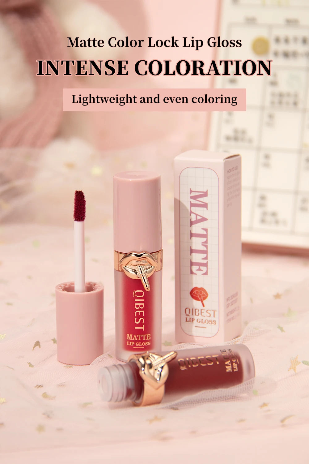 QIBEST 10 Colors Nude Matte Liquid Lipstick Waterproof Silky Lip Gloss Non-Stick Cup Lasting Purple Red Lip Tint Durable Makeup