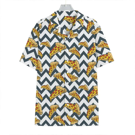 3D Print Pepperoni Pizza Graphic Aloha Shirts For Men Short Sleeve Oversized Beach Hawaii Shirts Mens Button Up Tee Shirt Tops - Lootquake