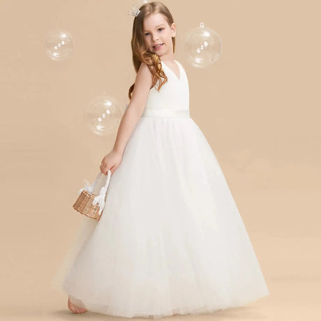 Girls Bridesmaid Dresses For Wedding 5-14 Yrs Kids Lace Flower Birthday Party Long Dress Teen Girl White Formal Pageant Vestidos - Lootquake