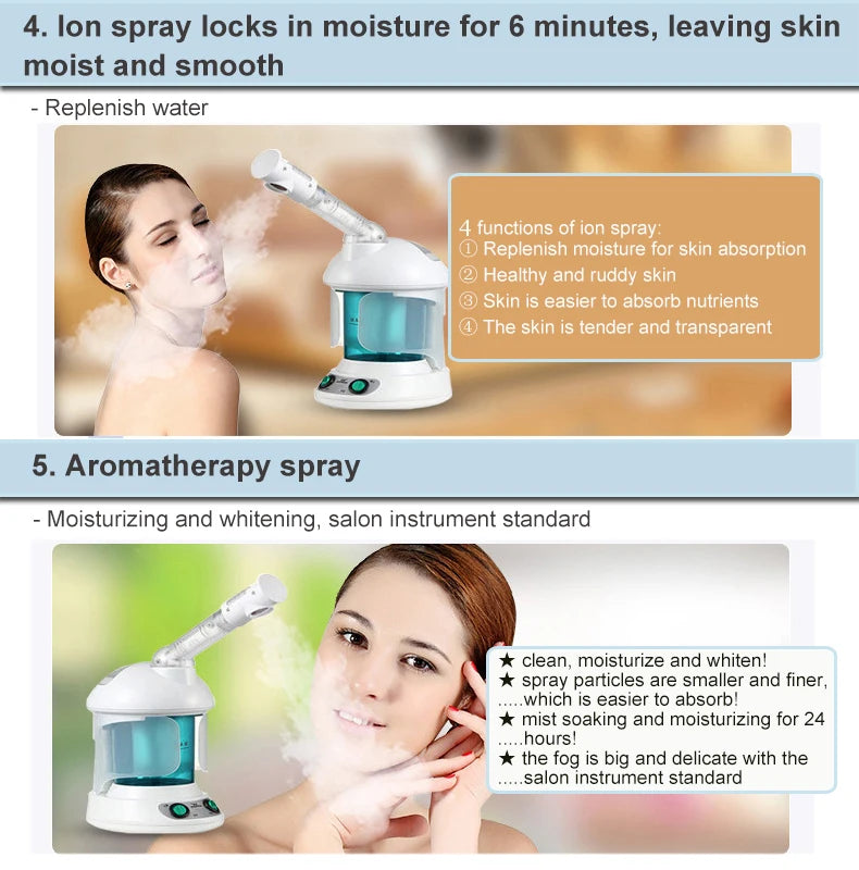 Vaporisateur vapeur pour le visage et les cheveux, humidificateur, brumisateur nano chaud, vaporisateur d'ozone pour le visage, hydratant pour les cheveux, appareil à vapeur pour salon à domicile