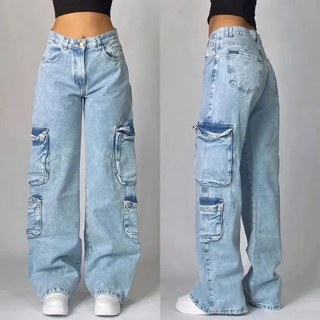 Streetwear Fashion New Multi-pocket Washed Baggy Jeans Men And Women Y2K Hip-hop Harajuku Casual Gothic High Waist Wide Trouser - Lootquake