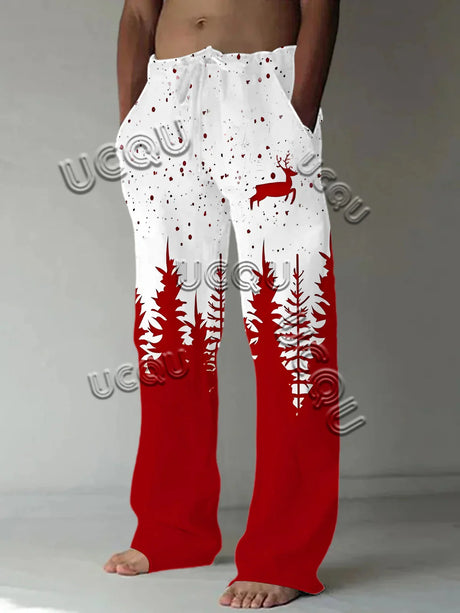 Men'S Christmas Pants 3D Funny Santa Print Casual Pants American Drawstring Loose Lightweight Fashionable Hip-Hop Sports Pants - Lootquake