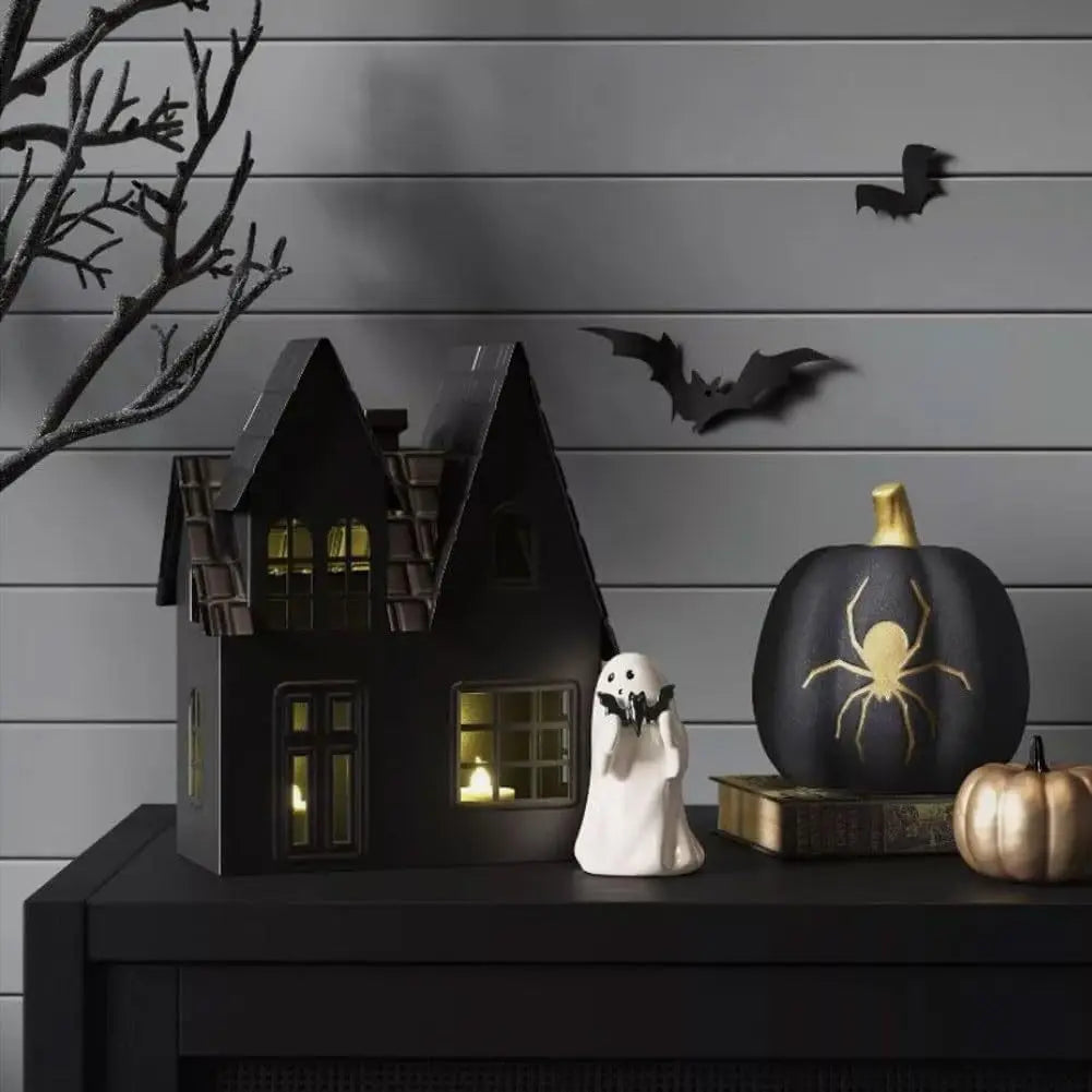 Halloween Ghost Ornament Ghost Holding Pink Pumpkin Bat Resin Ornament Home Living Room Bedroom Office Desktop Decoration