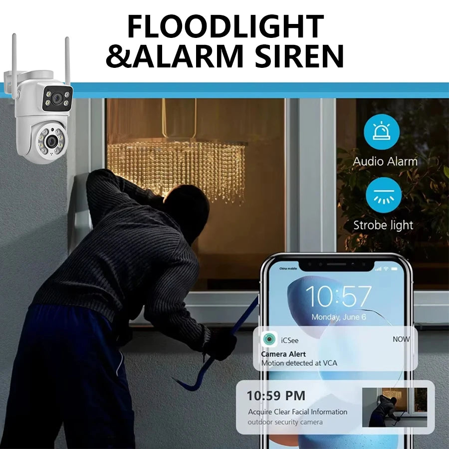 Caméra de surveillance extérieure étanche 4MP, double objectif, double écran, suivi automatique, vidéo IP, Wifi, PTZ, CCTV, audio bidirectionnel, ICSEE