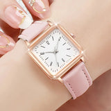 3PCs/Set Women's Fashion Watch Square Simple Dial Leather Quartz Watch Set - Lootquake