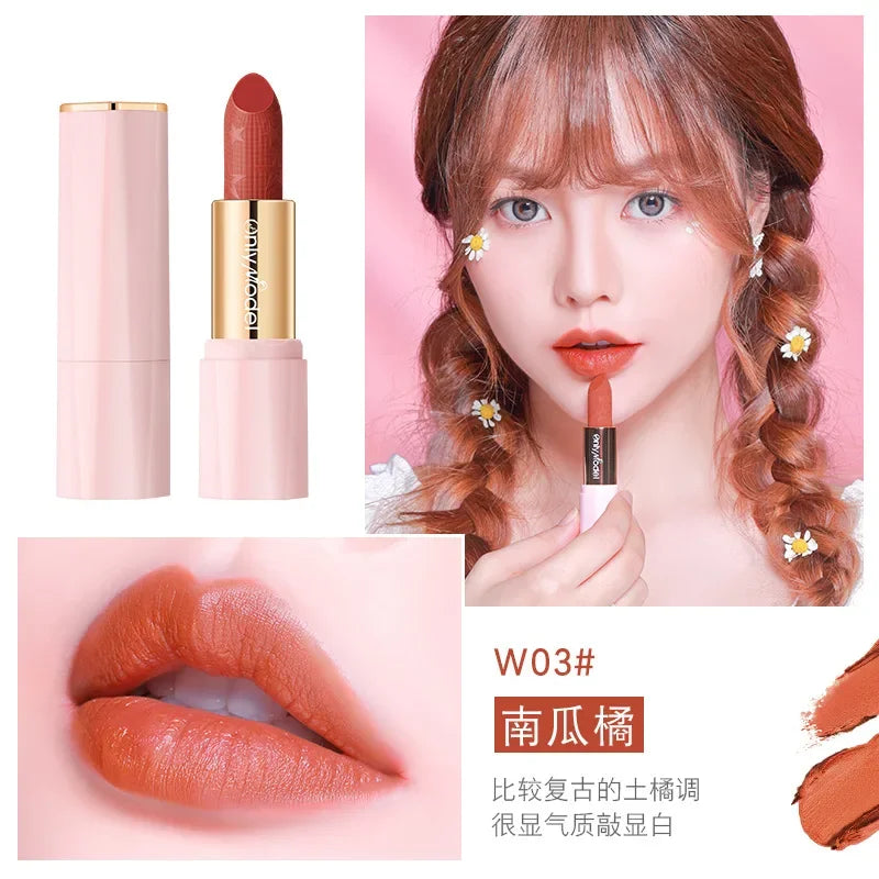 Orange Color Lipstick Lip Glaze Matt Silky Smooth Not Easy To Fade Lip Gloss Long Lasting Lip Stick Sexy Women Cosmetics Makeup