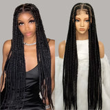 34" Knotless Box Braids Full Lace Wig | Transparent Lace | Long Black Synthetic Braids | Black Women