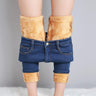 Women Thermal Jeans Winter Snow Warm Plush Stretch Jeans Lady Skinny Thicken Fleece Denim Long Pants Retro Blue Pencil Trousers - Lootquake