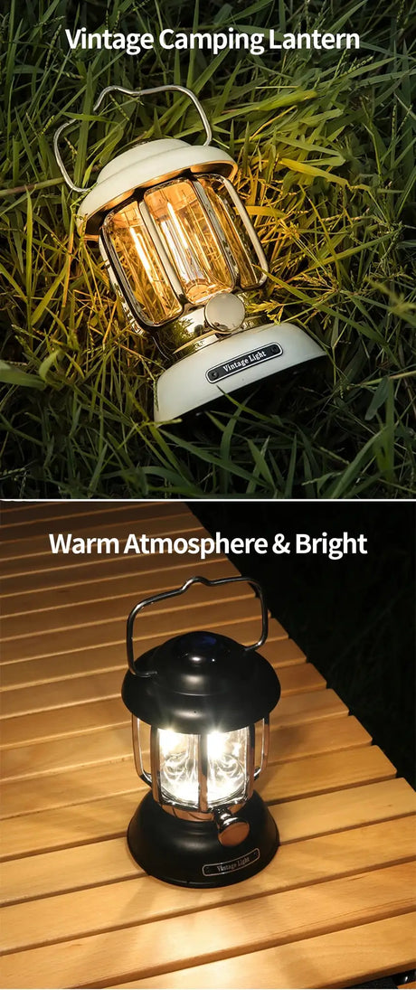 Outdoor Camping Lantern Portable USB Rechargeable Lamp Retro LED Light For Emergency Fishing Hiking Tent Nightlight Waterproof - Lootquake