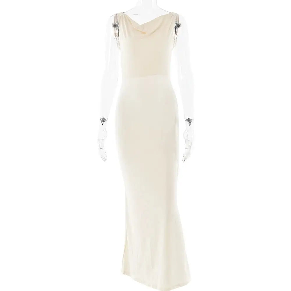 Sibybo Fashion Elegance Sleeveless Backless Long Dress Basics Solid Color Skinny Robe 2024 Temperament Women Club Party Dresses - Lootquake
