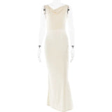 Sibybo Fashion Elegance Sleeveless Backless Long Dress Basics Solid Color Skinny Robe 2024 Temperament Women Club Party Dresses - Lootquake