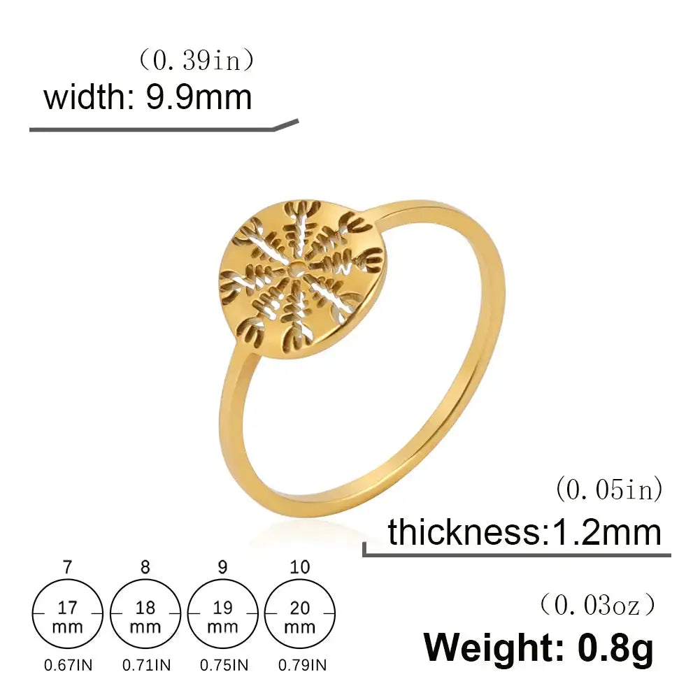 Skyrim Viking Compass Helm of Awe Ring Stainless Steel Gold Color Women Rings Aegishjalmur Nordic Amulet Jewelry Gift for Lover - Lootquake
