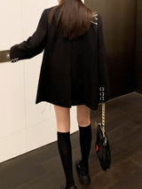 KOSAHIKI Harajuku Women Jackets Black Gothic Punk Hip Hop Solid Vintage Blazer Coats  Chic Chain Loose Jacket Streetwear - Lootquake