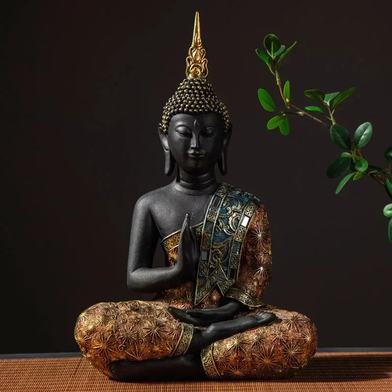 Estatua grande de Buda de Tailandia, escultura de Buda de resina verde hecha a mano, figura budista, meditación, decoración del hogar